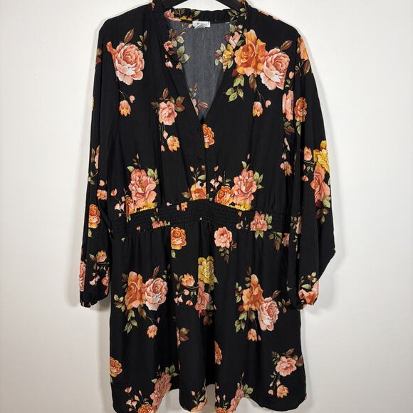 Rue21 Dresses & Skirts - Rue + Plus Size Floral Dress 4X Long Sleeve Midi Ruched Waist Fit & Flare